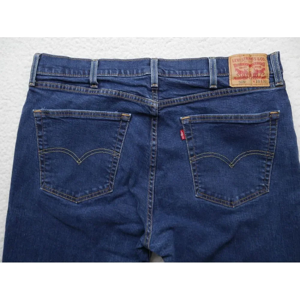 Levis 505 Jeans Mens Sz 38x32 Regular Fit‎ Straight Leg Dark Blue Denim